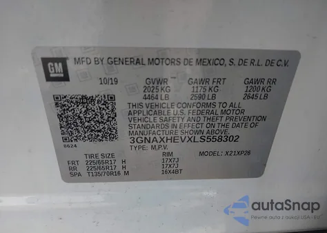 2020 Chevrolet Equinox Fwd Ls из США, поврежденный, VIN 3GNAXHEVXLS558302